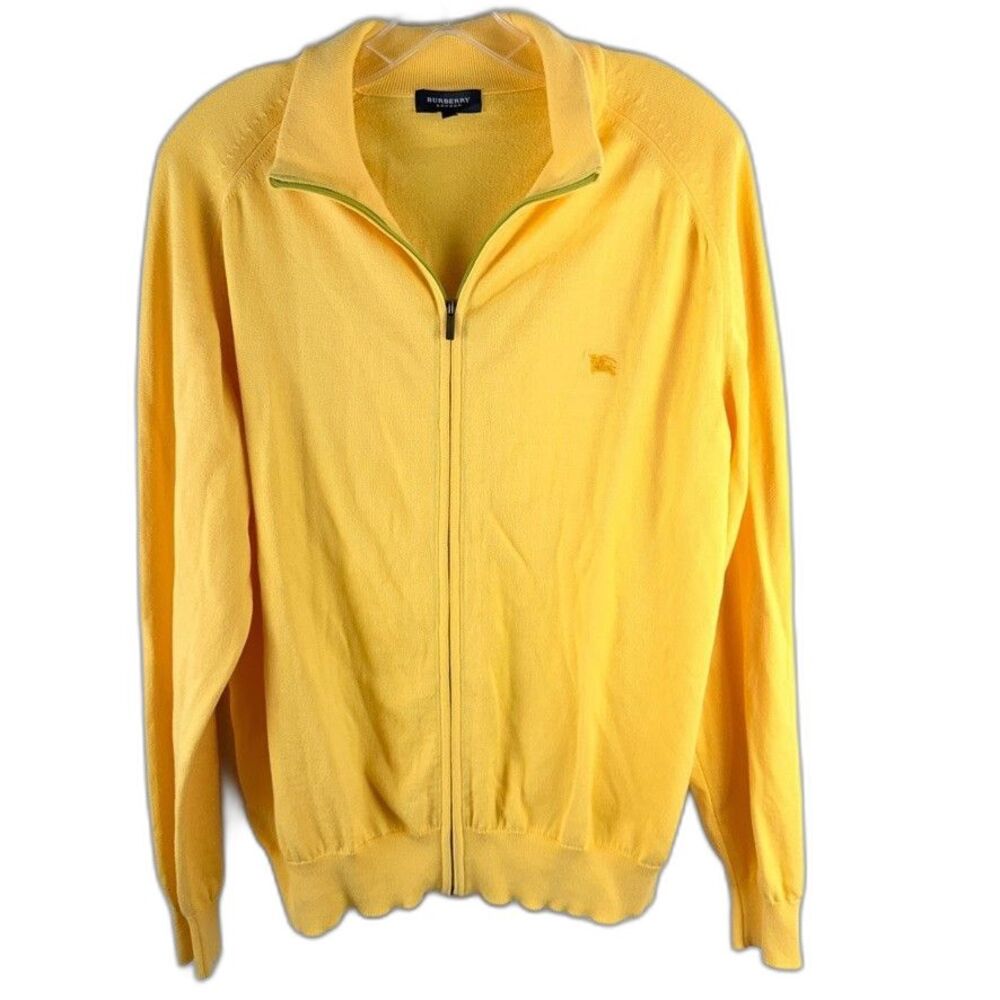Burberry London Mens Size Large Zip up Hoodie Sweater Full Zip Luxury Yellow